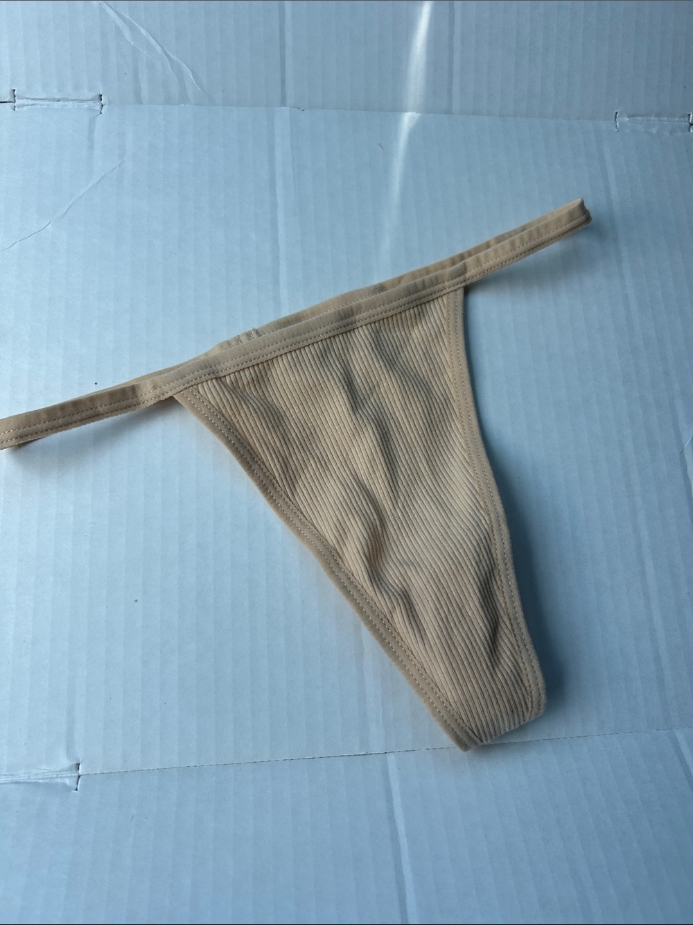 Ribbed panties thong / string Cream XS